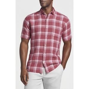 NEW PETER MILLAR men's north shore linen sport shirt in fruit punch